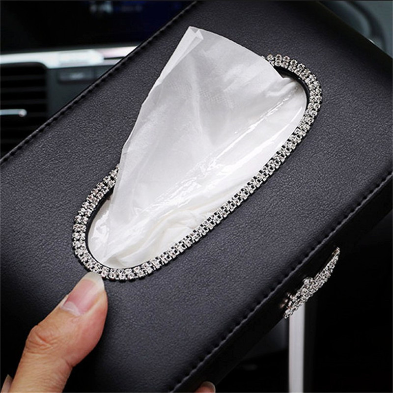 Luxury Car PU Leather Crown Crystal Tissue Box Napkin Holder  Home Office Hotel Diamond Car Tissue Paper Box Auto Accessories