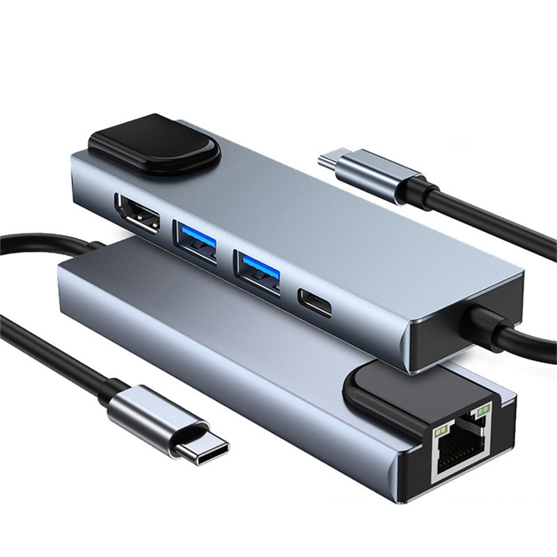 5 In 1 USB C Hub To Ethernet Rj45 Lan Type C Hub USB 3 Adapter with 4K HDMI Thunderbolt 3 USB-C Charger PD for Mac Book Pro/Air