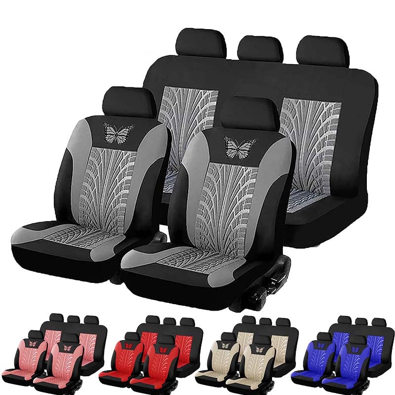 9pcs Car Seat Cover Set Butterfly Tire Track Auto Seat Protector Cushion Universal for Outdoor Personal Car Accessories