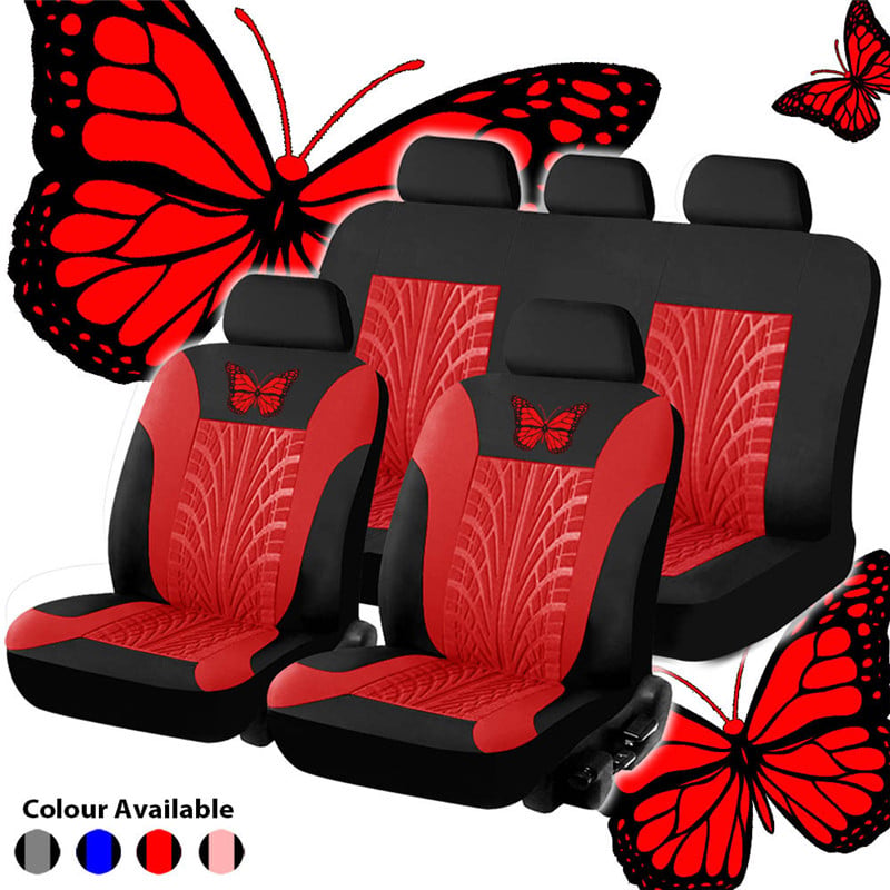 9pcs Car Seat Cover Set Butterfly Tire Track Auto Seat Protector Cushion Universal for Outdoor Personal Car Accessories