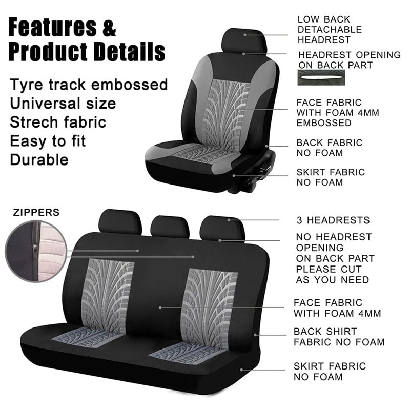 9pcs Car Seat Cover Set Butterfly Tire Track Auto Seat Protector Cushion Universal for Outdoor Personal Car Accessories