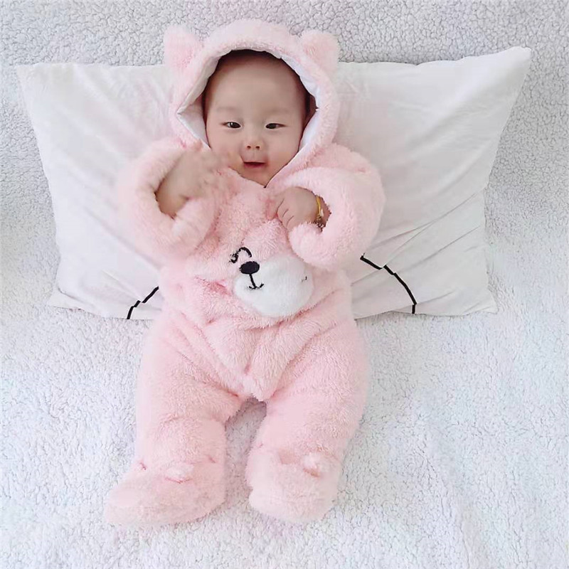 Autumn Winter Newborn Rompers Baby Coral Fleece Hoodies Jumpsuit Baby Girls Boys Onesies Newborn Toddle Baby Crawling Clothing