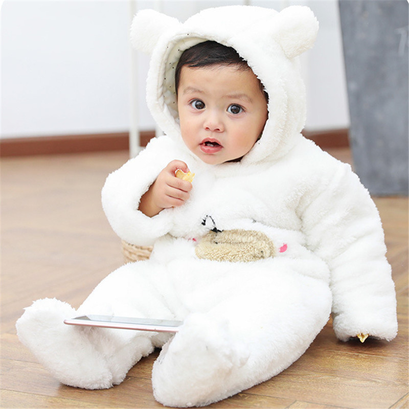Autumn Winter Newborn Rompers Baby Coral Fleece Hoodies Jumpsuit Baby Girls Boys Onesies Newborn Toddle Baby Crawling Clothing