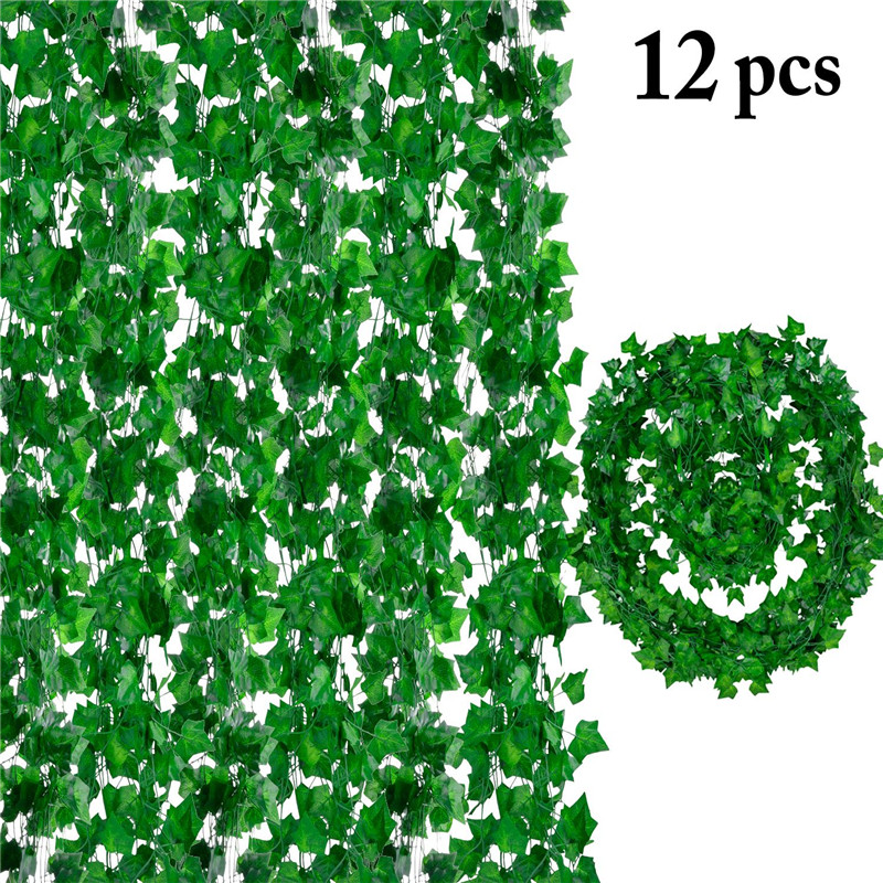 12Pcs/pack Green Silk Artificial Hanging Ivy Leaf Garland Plants Vine Leaves DIY for Home Wedding Decoration Garden Party Decor