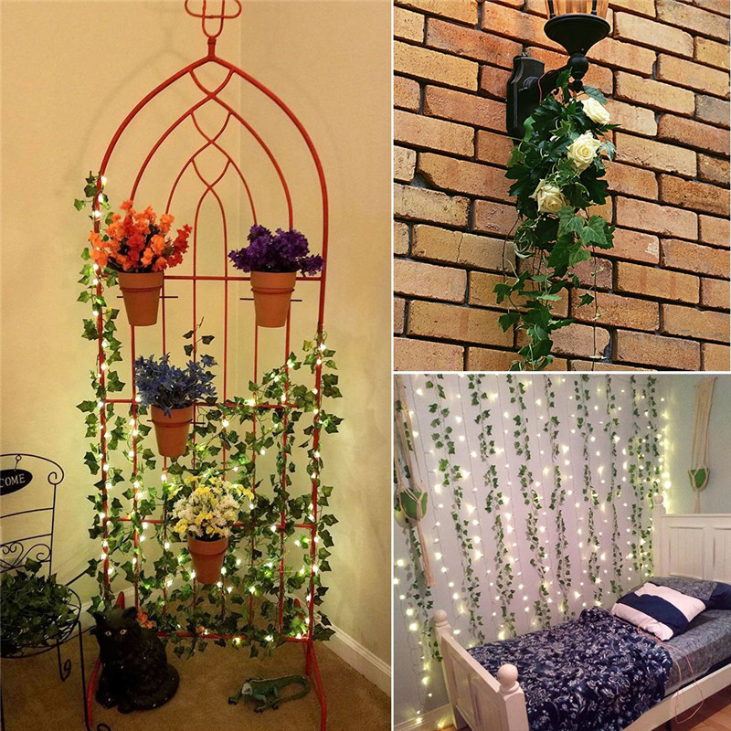 12Pcs/pack Green Silk Artificial Hanging Ivy Leaf Garland Plants Vine Leaves DIY for Home Wedding Decoration Garden Party Decor
