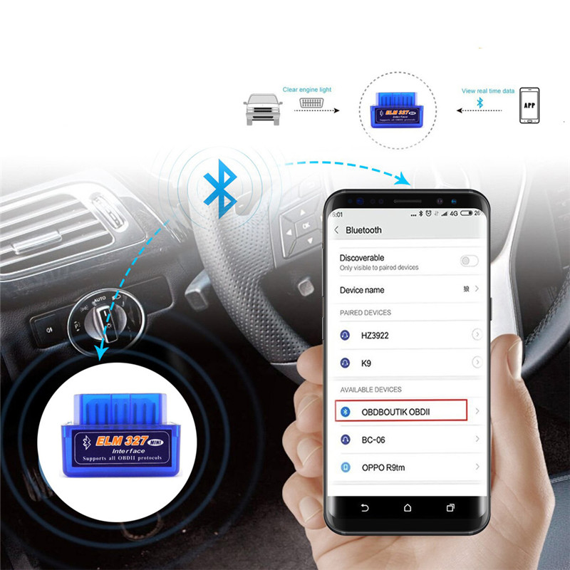 Super Mini Elm327 Bluetooth OBD2 V1.5 Elm 327 V 1.5 OBD 2 Car Diagnostic-Tool Scanner Elm-327 OBDII Adapter Auto Diagnostic Tool