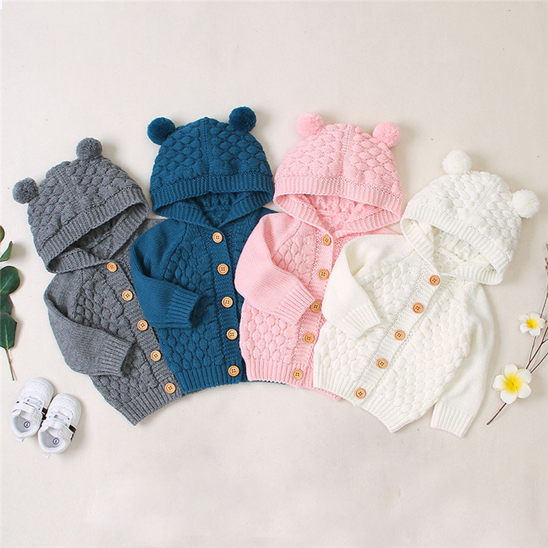 Baby Knitting Cardigan Winter Warm Newborn Infant Sweaters Fashion Long Sleeve Hooded Coat Jacket Kids Clothing Outfits