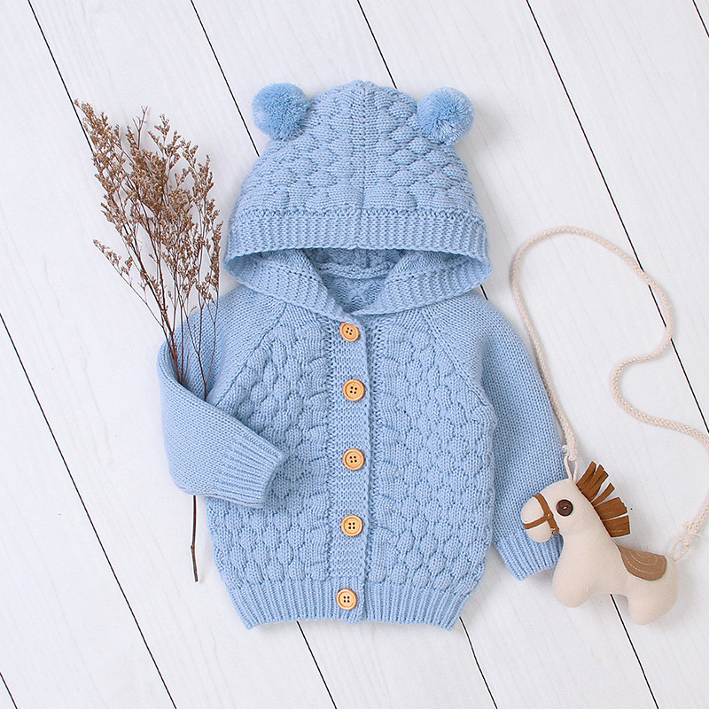 Baby Knitting Cardigan Winter Warm Newborn Infant Sweaters Fashion Long Sleeve Hooded Coat Jacket Kids Clothing Outfits