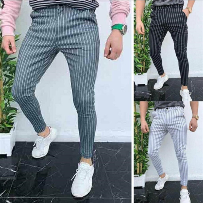 Fashion Men England Style Striped  Skinny Harem Trousers Pants Joggers Jogging Slim Fit Casual Trousers Business Straight Pants