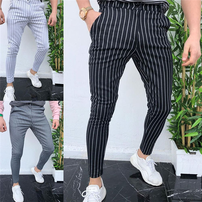 Fashion Men England Style Striped  Skinny Harem Trousers Pants Joggers Jogging Slim Fit Casual Trousers Business Straight Pants