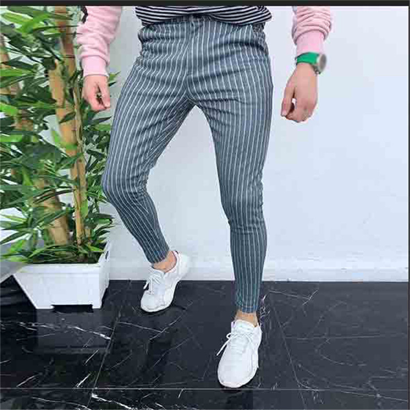 Fashion Men England Style Striped  Skinny Harem Trousers Pants Joggers Jogging Slim Fit Casual Trousers Business Straight Pants