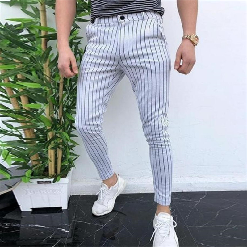 Fashion Men England Style Striped  Skinny Harem Trousers Pants Joggers Jogging Slim Fit Casual Trousers Business Straight Pants