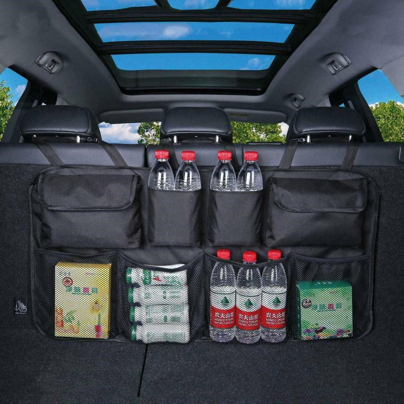 Car Trunk Back Seat Organizer Bag SUV Net Mesh Storage Organizer Stowing Tidying Folding Pockets Trash Automobile Bags