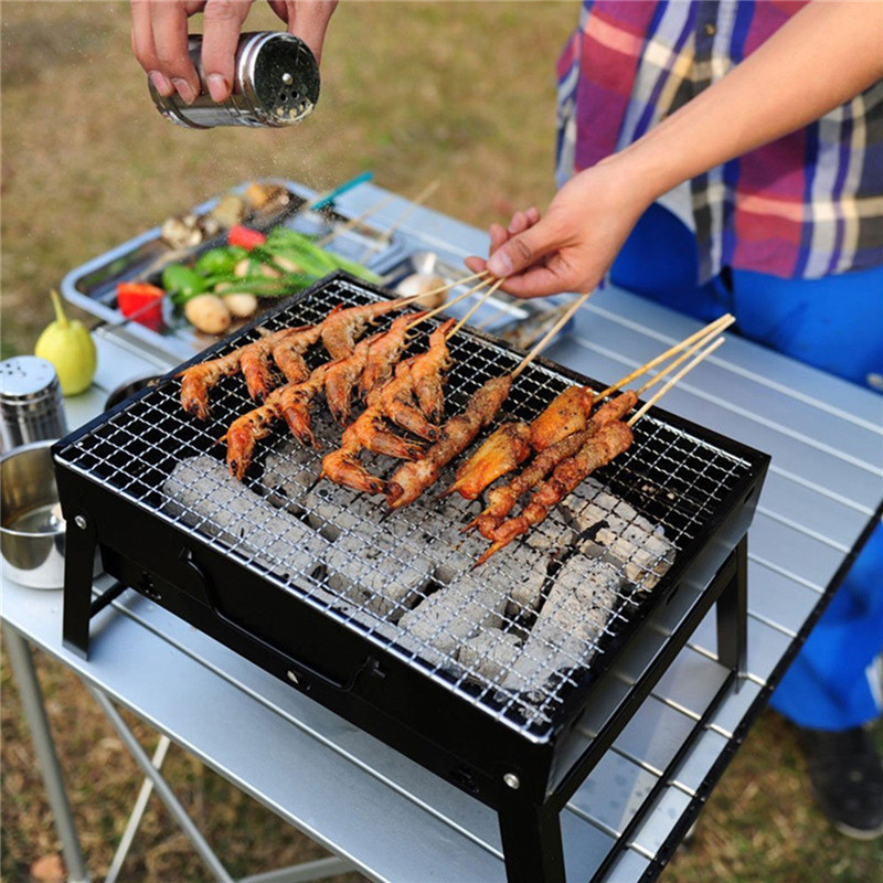 Outdoor Camping BBQ Stand Mini BBQ Charcoal Barbecue Stand Folding Portable Picnic BBQ Grill Garden Party Terrace Park BBQ Tools