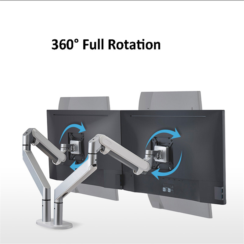 Dual Arm LCD Monitor Mount Desk Stand Full Motion Aluminum 17-32 inch Monitor Holder Gas Spring Arm Load 2-8kg