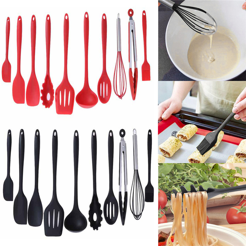 10Pcs Kitchen Cookware Set Nonstick Silicone Spatula Spoon Oil Brush BBQ Clip Heat Resistant Kitchen Utensils DIY Baking Tools