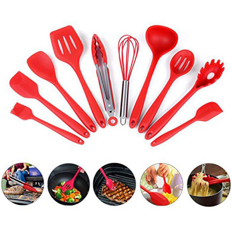10Pcs Kitchen Cookware Set Nonstick Silicone Spatula Spoon Oil Brush BBQ Clip Heat Resistant Kitchen Utensils DIY Baking Tools