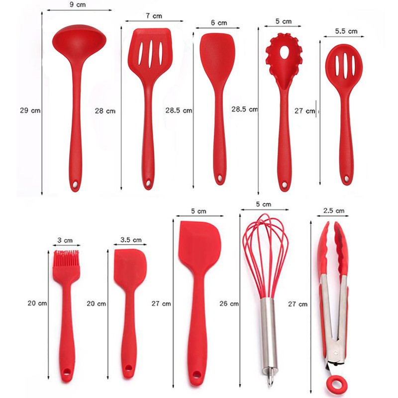 10Pcs Kitchen Cookware Set Nonstick Silicone Spatula Spoon Oil Brush BBQ Clip Heat Resistant Kitchen Utensils DIY Baking Tools