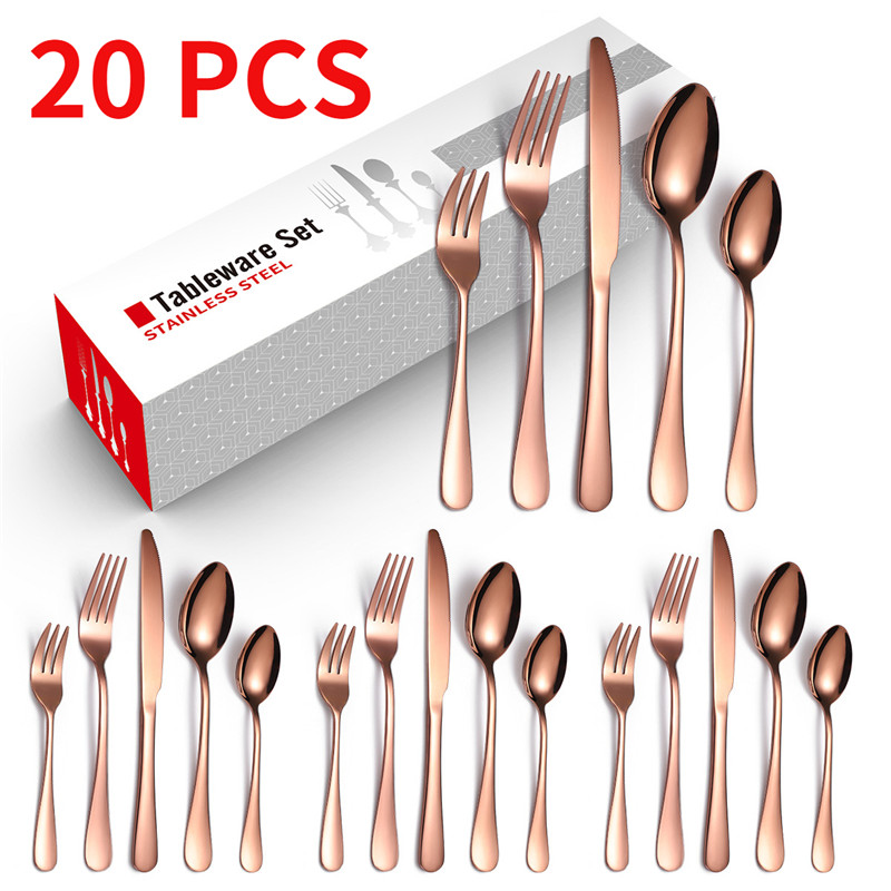20pcs Luxury Dinnerware Set Stainless Steel Tableware Set Knife Fork Spoon Flatware Set Dishwasher Safe Silverware Cutlery Set