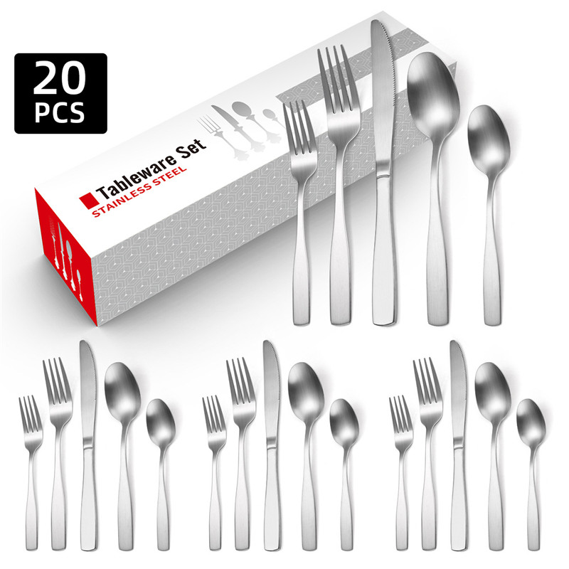 20pcs Luxury Dinnerware Set Stainless Steel Tableware Set Knife Fork Spoon Flatware Set Dishwasher Safe Silverware Cutlery Set