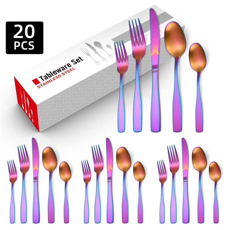 20pcs Luxury Dinnerware Set Stainless Steel Tableware Set Knife Fork Spoon Flatware Set Dishwasher Safe Silverware Cutlery Set