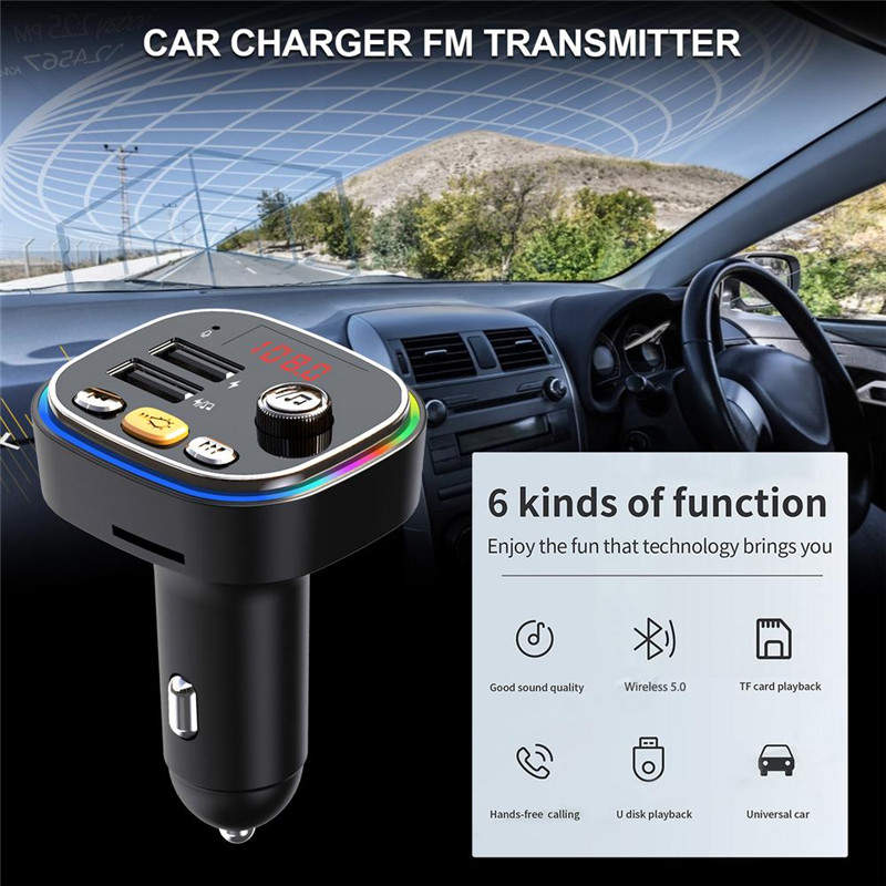 Car Bluetooth 5.0 FM Transmitter 3.1A Fast Charger Car MP3 Player Music Handsfree Modulator With TF U Auto Accessories