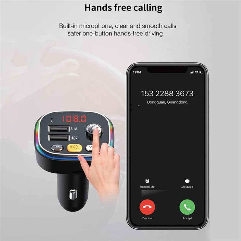 Car Bluetooth 5.0 FM Transmitter 3.1A Fast Charger Car MP3 Player Music Handsfree Modulator With TF U Auto Accessories