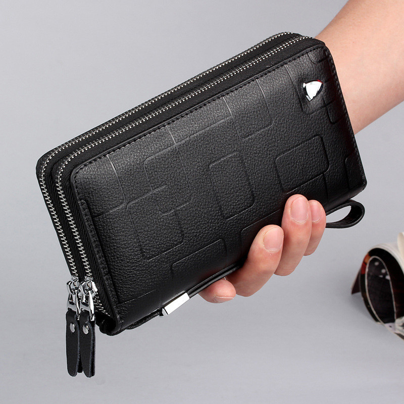 Fashion Men Clutch Bag Long Wallet Men Genuine Leather Double Zipper Business Purse Casual Male Handy Money Bags