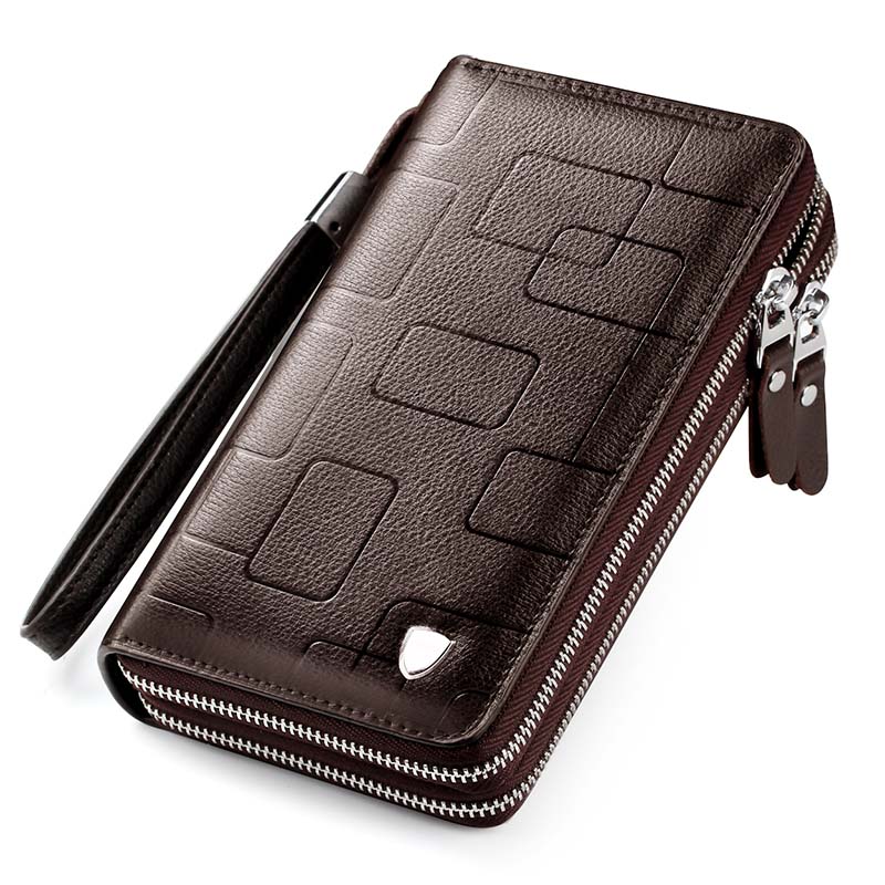 Fashion Men Clutch Bag Long Wallet Men Genuine Leather Double Zipper Business Purse Casual Male Handy Money Bags
