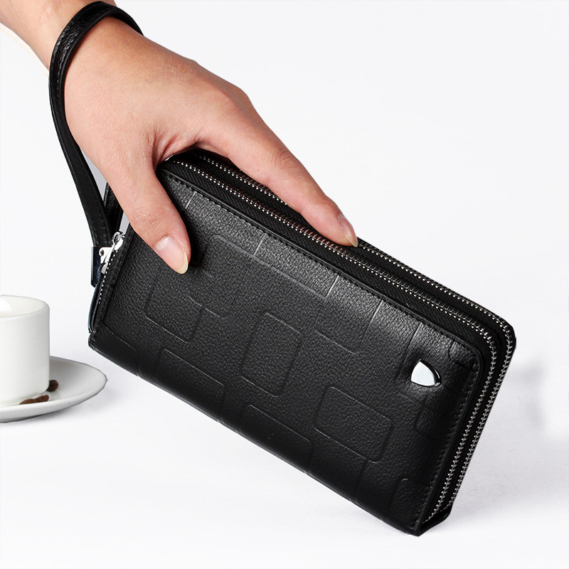 Fashion Men Clutch Bag Long Wallet Men Genuine Leather Double Zipper Business Purse Casual Male Handy Money Bags