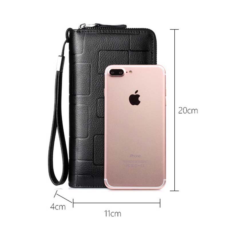 Fashion Men Clutch Bag Long Wallet Men Genuine Leather Double Zipper Business Purse Casual Male Handy Money Bags