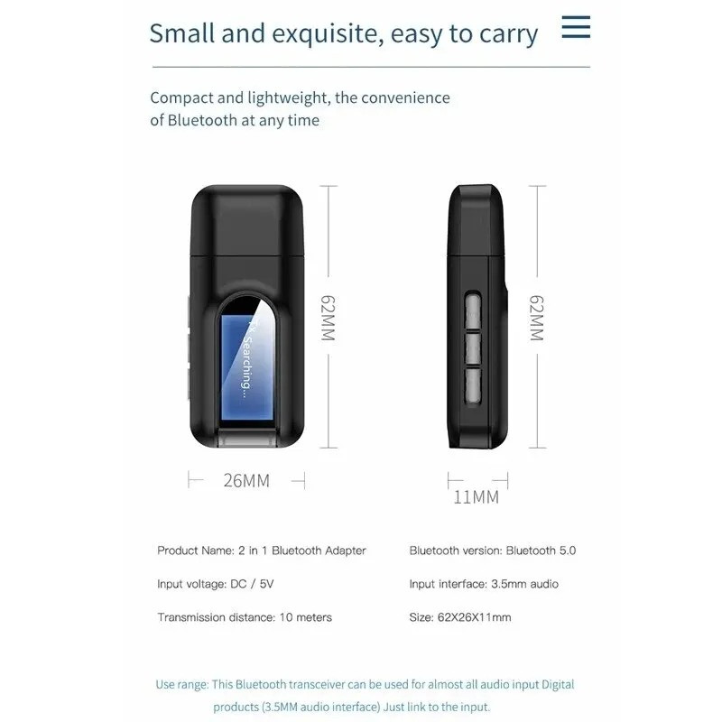 USB Bluetooth Receiver Transmitter Audio Bluetooth Adapter For Car PC TV HD HiFi Receptor Wireless Adapter LCD 3.5MM AUX