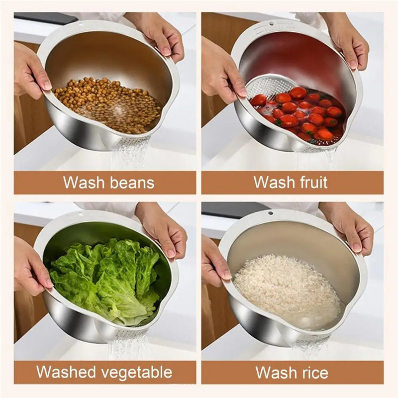 Rice Cleaner Strainer Rice Washing Filter Strainer Basket 304 Stainless Steel Fruit Vegetable Bowl Drainer Home Kitchen Supplies