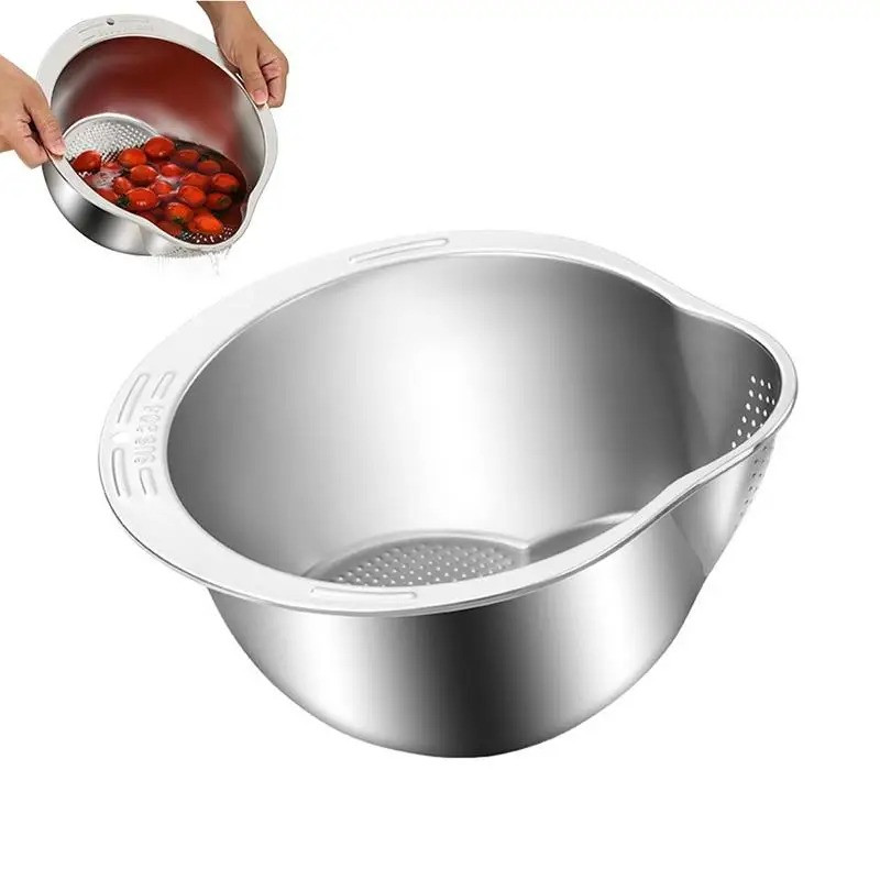 Rice Cleaner Strainer Rice Washing Filter Strainer Basket 304 Stainless Steel Fruit Vegetable Bowl Drainer Home Kitchen Supplies