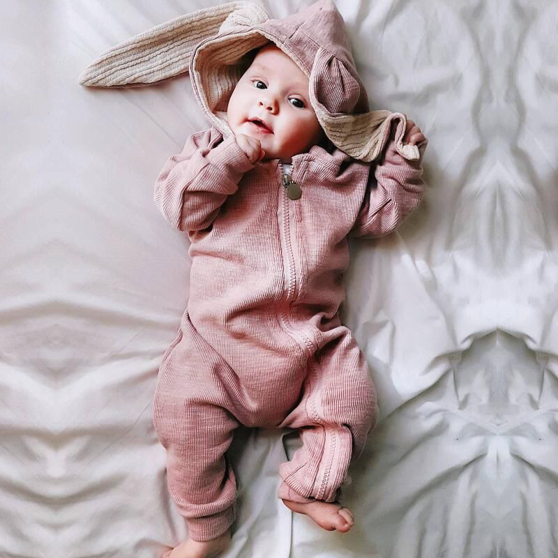 Baby Big Ears Bunny Rompers Cotton Hooded Zipper Long Sleeve Romper Newborn Cute Onesies Jumpsuit Clothes For Boys Girls