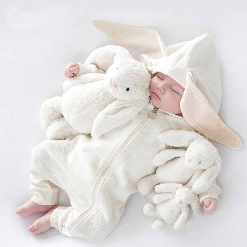Baby Big Ears Bunny Rompers Cotton Hooded Zipper Long Sleeve Romper Newborn Cute Onesies Jumpsuit Clothes For Boys Girls