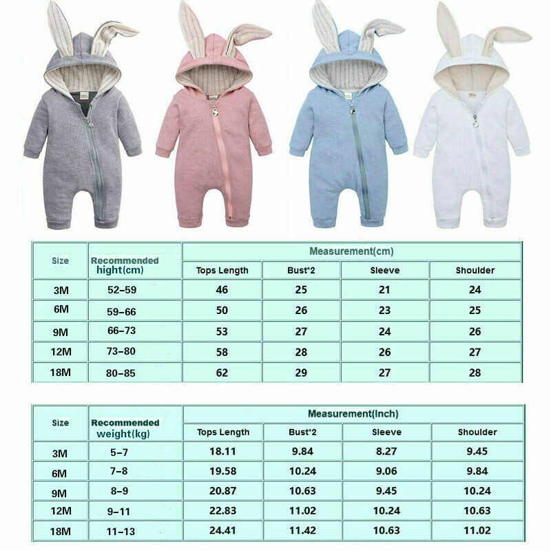 Baby Big Ears Bunny Rompers Cotton Hooded Zipper Long Sleeve Romper Newborn Cute Onesies Jumpsuit Clothes For Boys Girls