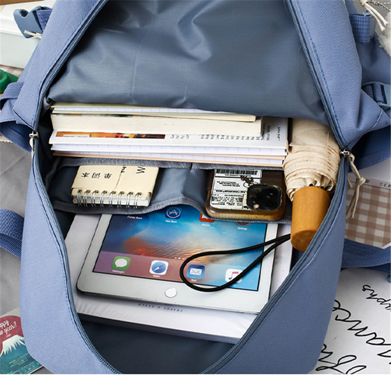 5pcs/set Nylon Kawaii Women Backpack Cute Teenage Student Girl Large Capacity Schoolbag Clutch Travel Bookbags Shoulder Bag