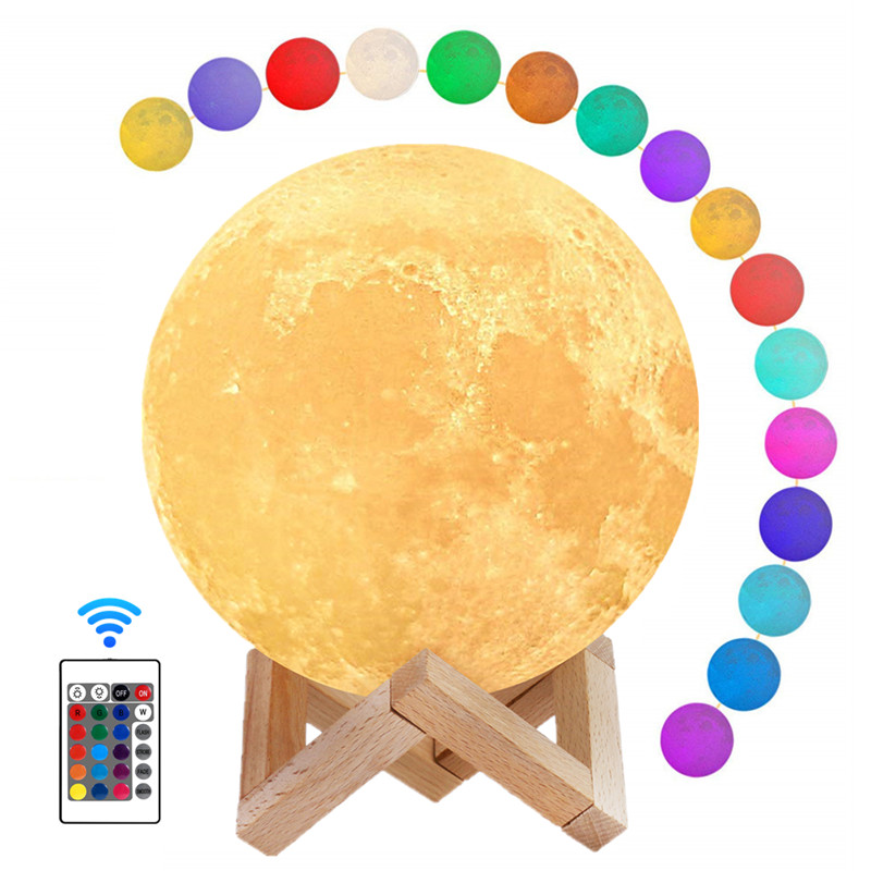 LED Night Light 3D Print Moon Lamp Rechargeable 16 Color Change 3D Light Touch Moon Light Children's Lights Christmas Gift