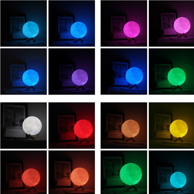 LED Night Light 3D Print Moon Lamp Rechargeable 16 Color Change 3D Light Touch Moon Light Children's Lights Christmas Gift