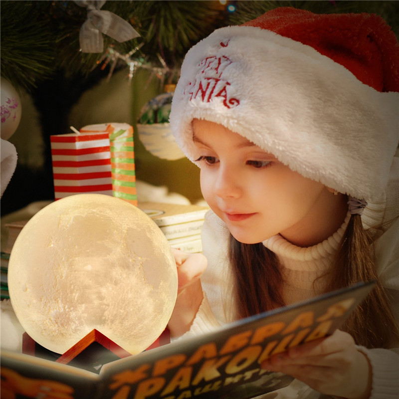 LED Night Light 3D Print Moon Lamp Rechargeable 16 Color Change 3D Light Touch Moon Light Children's Lights Christmas Gift