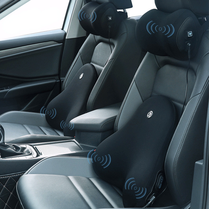 Electric Massage Car Headrest Memory Foam Lumbar Pillow Neck Pillow Lumbar Set Car Seat Cervical Vertebra Pillows Back Support