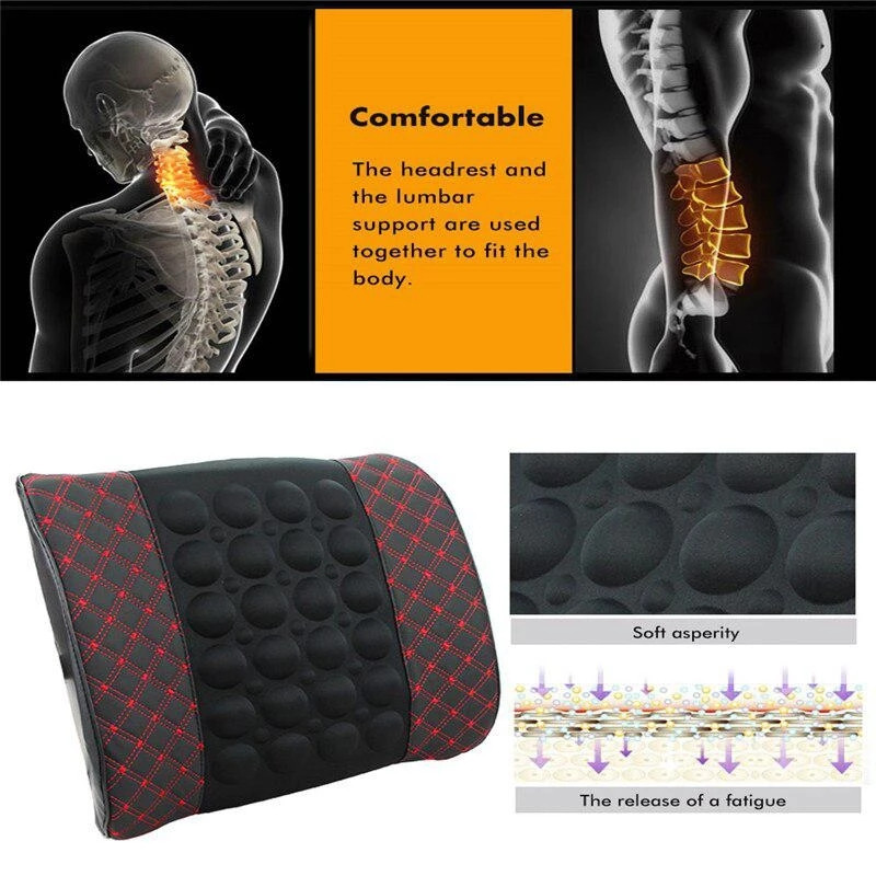 Car Massage Lumbar Support Cushion Electric Car Neck Pillow Safety Seat Head Neck Auto Seat Back Cushion Waist Headrest Support