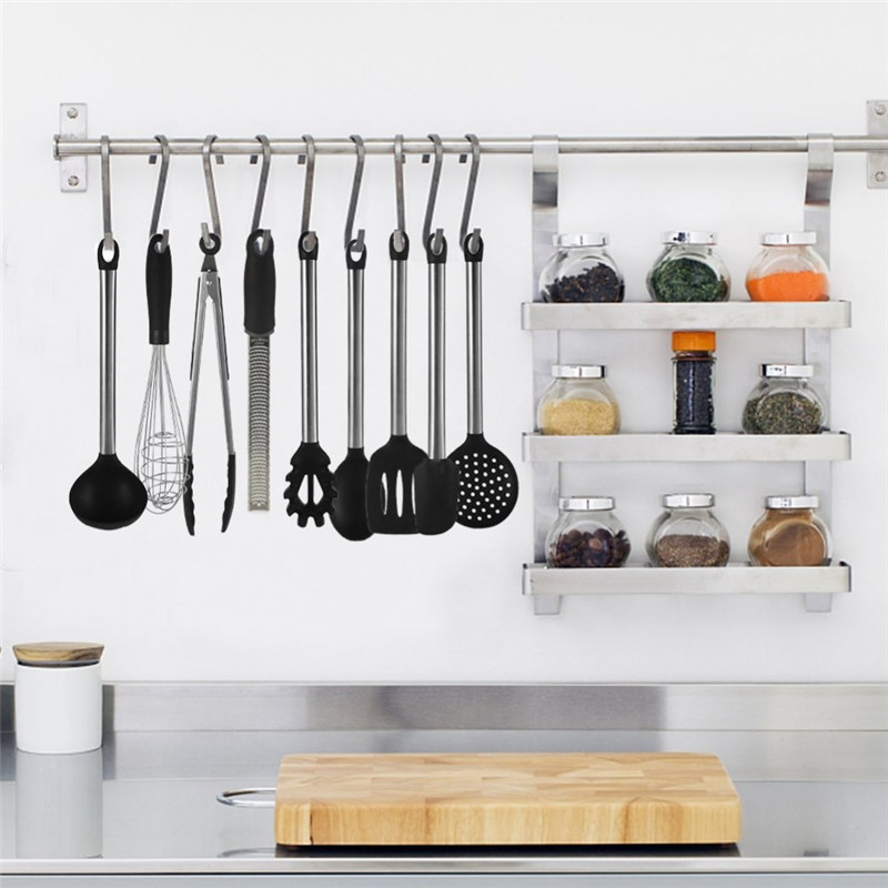 9pcs Silicone Cooking Utensils Set Stainless Steel Handle Kitchen Cookware with Storage Box Spatula Spoon Clip Whisk Kitchenware