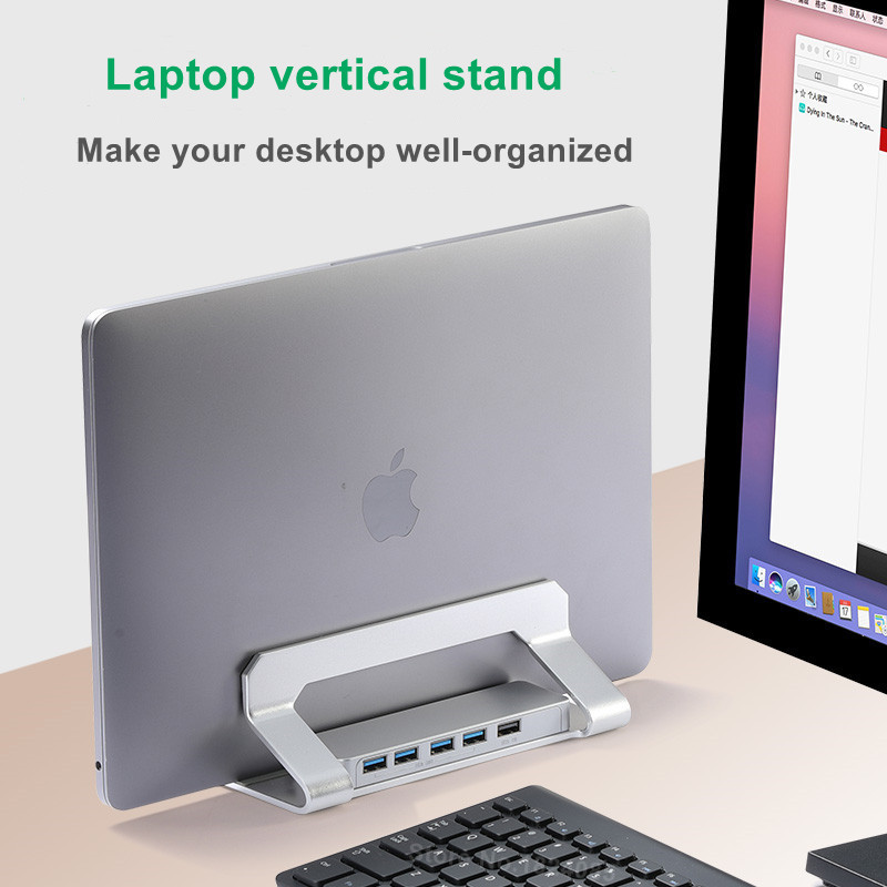 Vertical Laptop Stand Holder with USB 3.0 Hub For MacBook Air Pro Aluminum Notebook Stand Laptop Support MacBook Tablet Bracket