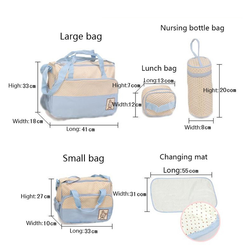 5pcs/set Mummy Diaper bag Multifunctional Bags for Mom Baby Diaper Organizer Mother Organizer Diaper Bag Dot Women Handbag