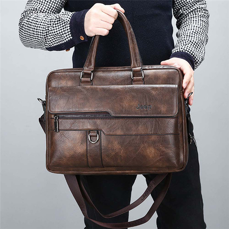 Vintage Men's Leather Shoulder Messenger Bags 14 Inch Laptop Handbag Male Fashion Business Handbags Men Office Briefcase Bag