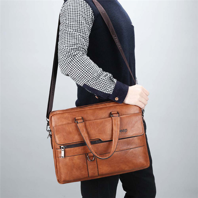 Vintage Men's Leather Shoulder Messenger Bags 14 Inch Laptop Handbag Male Fashion Business Handbags Men Office Briefcase Bag