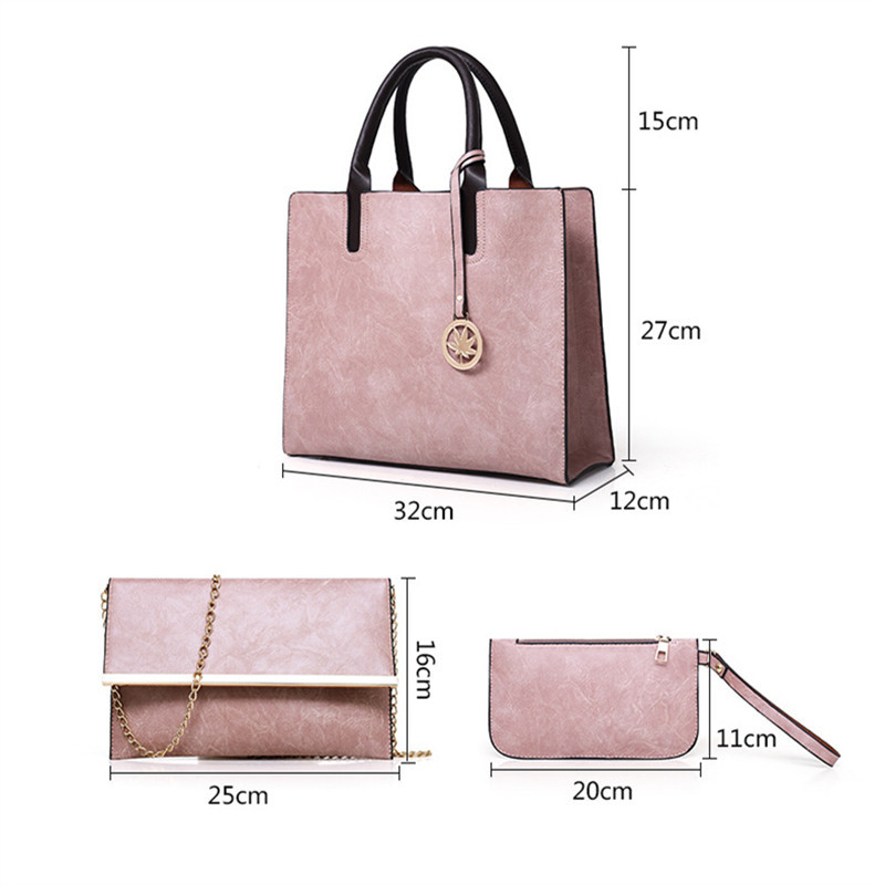 3pcs/set Large Capacity Crossbody Bags for Women Vintage PU Leather Tote Bag Fashion Shoulder Bag Ladies Handbag Purse
