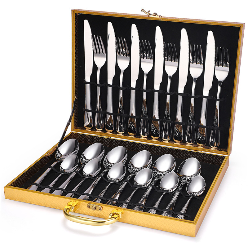 24pcs Dinnerware Set Stainless Steel Knife Fork Spoon Luxury Cutlery Set Flatware Tableware Wedding Hotel Dinner Party Gift